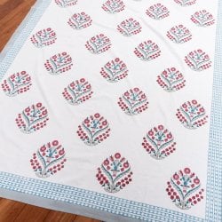 ジャイプル 職人手作り インド伝統の木版染め更紗マルチクロス〔約224cm×約155cm〕美しい色彩 ボタニカル テーブルクロス ベッドカバー ソファーカバー パーテーションなどへ(ID-BDCB-1556)