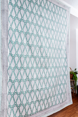 ジャイプル 職人手作り インド伝統の木版染め更紗マルチクロス〔約225cm×約155cm〕美しい色彩 ボタニカル テーブルクロス ベッドカバー ソファーカバー パーテーションなどへ - サブ3