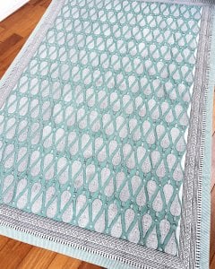 ジャイプル　職人手作り　インド伝統の木版染め更紗マルチクロス〔約225cm×約155cm〕美しい色彩　ボタニカル　テーブルクロス　ベッドカバー　ソファーカバー　パーテーションなどへ