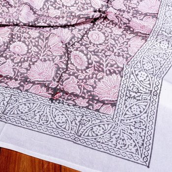 ジャイプル 職人手作り インド伝統の木版染め更紗マルチクロス〔約222cm×約145cm〕美しい色彩 ボタニカル テーブルクロス ベッドカバー ソファーカバー パーテーションなどへ