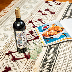 【約170cm x 130cm】ジャイプル 厚手コットンとウッドブロックの大判ラグ インド綿 ダリー - サブ3