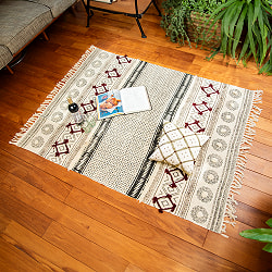 【約170cm x 130cm】ジャイプル 厚手コットンとウッドブロックの大判ラグ インド綿 ダリー - サブ4