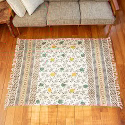 【約170cm x 130cm】ジャイプル 厚手コットンとウッドブロックの大判ラグ インド綿 ダリー - サブ2