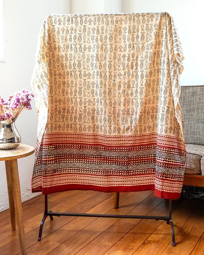 〔各色あり〕使い方は自由！ウッドブロックプリントのマルチクロス〔約180cm×約110cm〕 16 - No.3