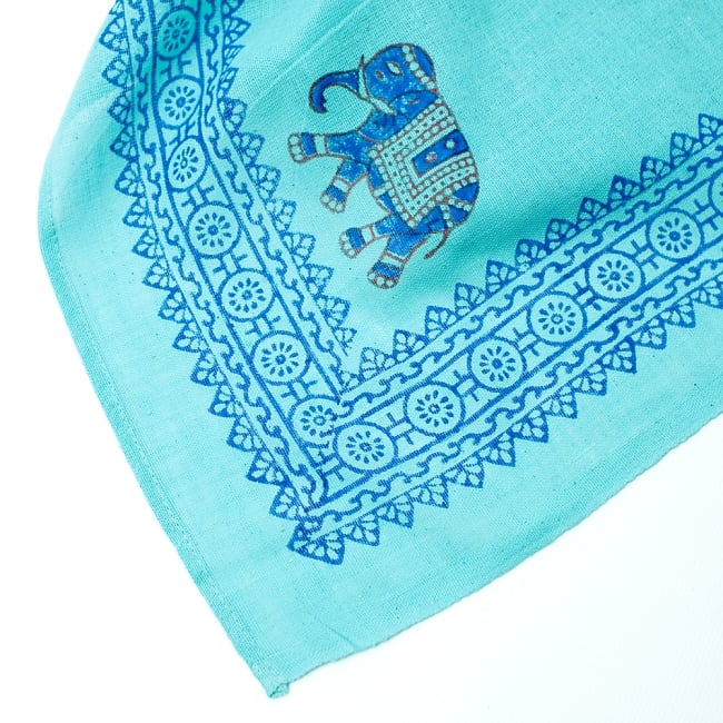 【ウッドブロック】カディコットン風マルチクロス - ミニ象さん(薄ブルー)【220cm×150cm】 3 - 縁の部分の拡大写真です。