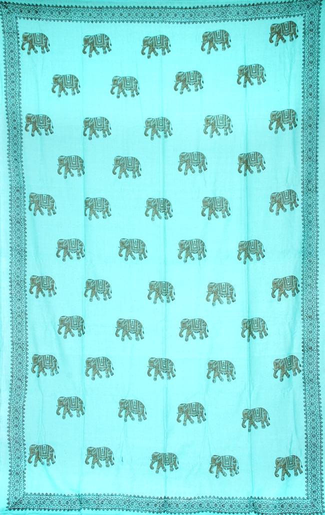 【ウッドブロック】カディコットン風マルチクロス - ミニ象さん(薄ブルー)【220cm×150cm】 5 - 色違いの品を、完全に広げてみたところです。全体の模様はこのようになっております。