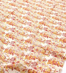 【ウッドブロック】カディコットン風マルチクロス - 物語柄（赤×黄色系）【240cm×150cm】の商品写真