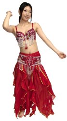 ベリーダンス衣装　スカート・ブラ 3点セット - 赤の商品写真