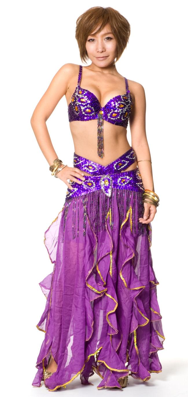 ベリーダンス衣装　スカート・ブラ 3点セット - 紫