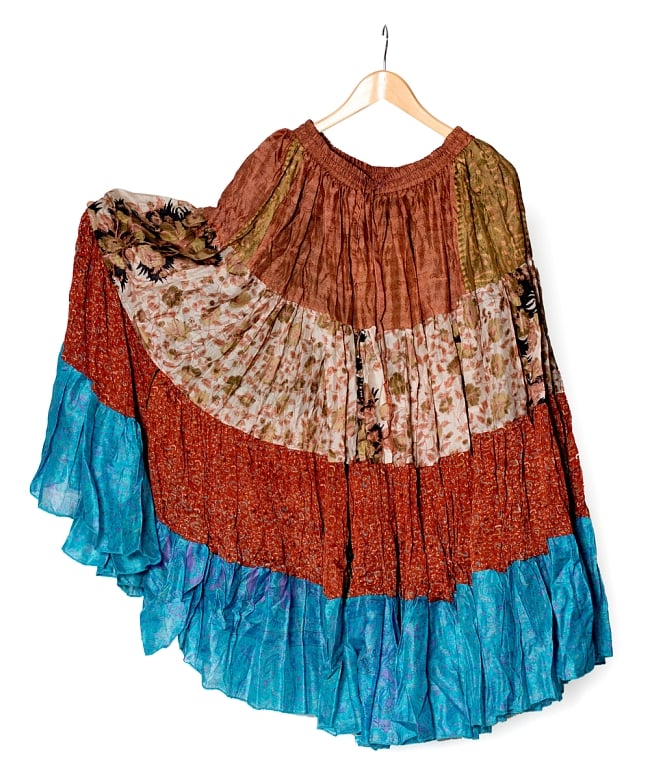 25ヤード アンティークサリーのジプシーパッチワークスカート4段【90cm】の写真