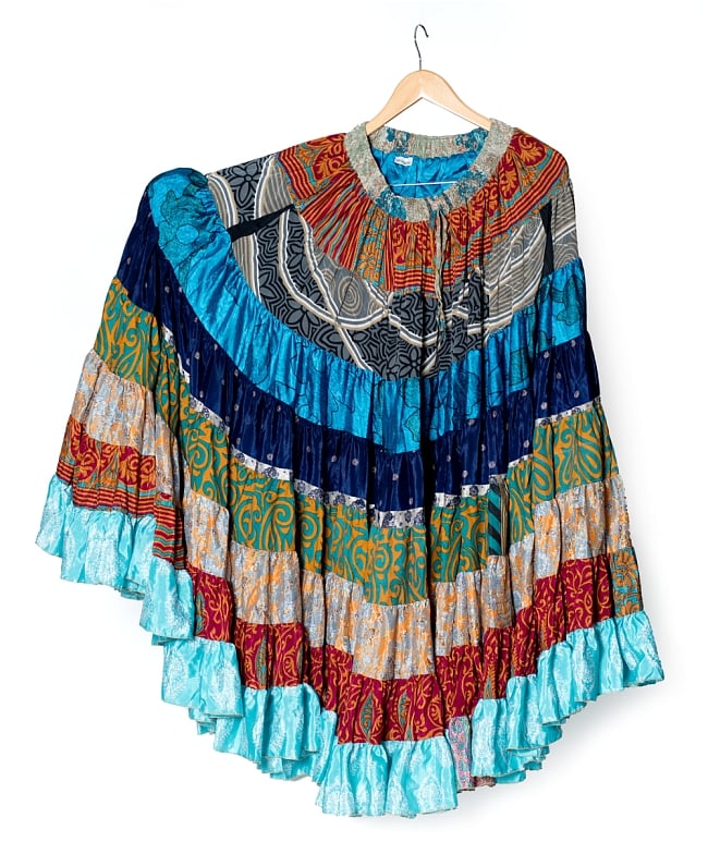 25ヤード アンティークサリーのジプシーパッチワークスカート8段(95cm)の写真