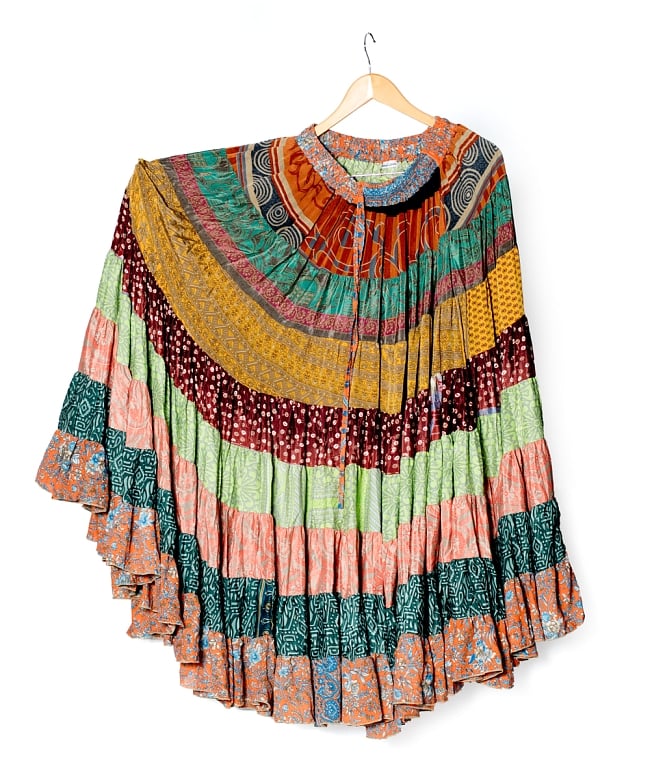 25ヤード アンティークサリーのジプシーパッチワークスカート8段(96cm)の写真