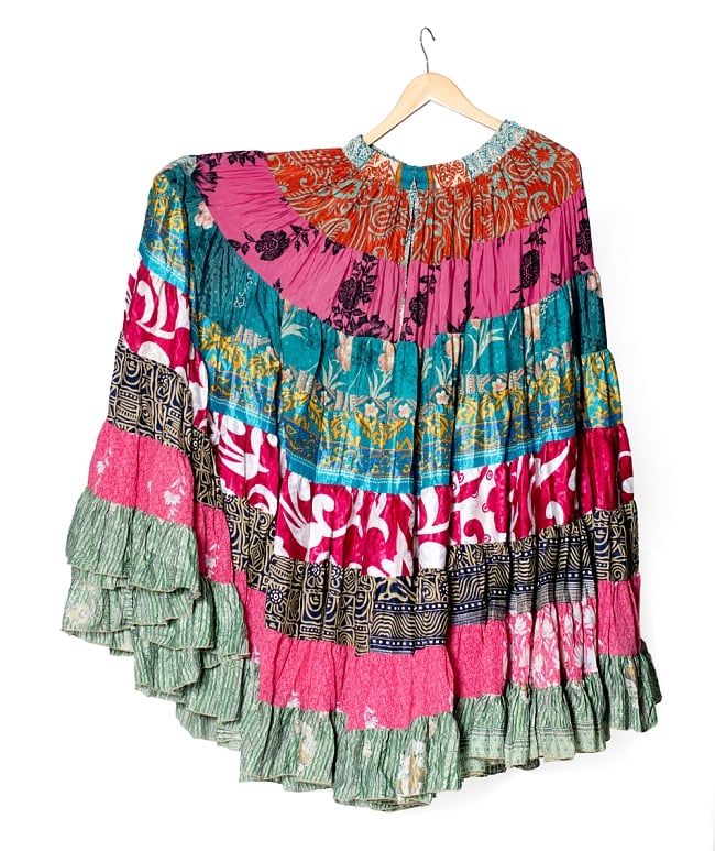 25ヤード アンティークサリーのジプシーパッチワークスカート8段（98cm）の写真ベリーダンス 衣装,ベリーダンス スカート,トライバル,ジプシー,レッスンウェア,群舞,サリー,ボヘミアン ファッション,ボホ