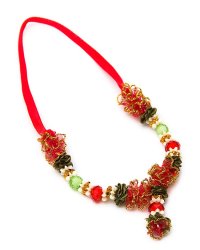 インドの造花ミニ　赤×カーキ×ゴールドの商品写真