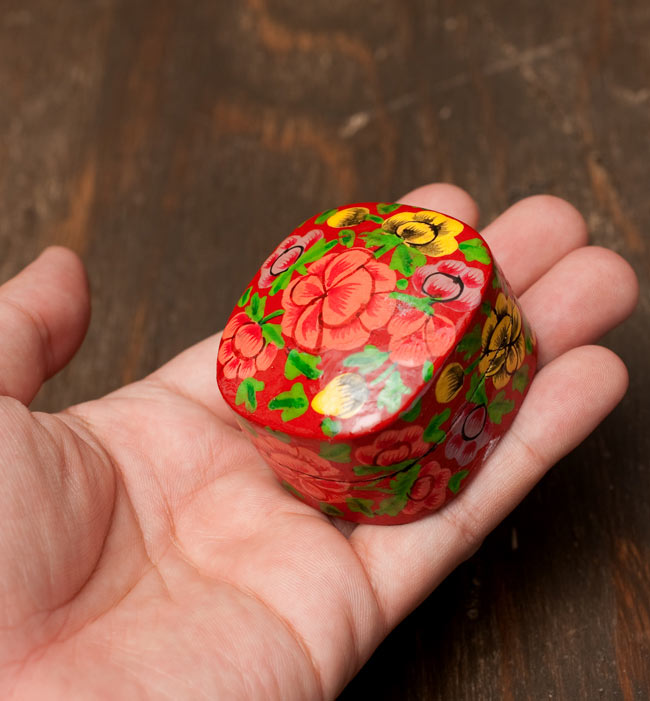カシミールのペーパーマッシュ - 箱型花がら赤色小物入れ[小] の通販