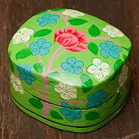 カシミールのペーパーマッシュ - 箱型花がらグリーン小物入れ[小]の商品写真