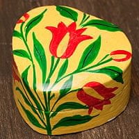 カシミールのペーパーマッシュ - ハート型花がらイエロー小物入れ[小]の商品写真