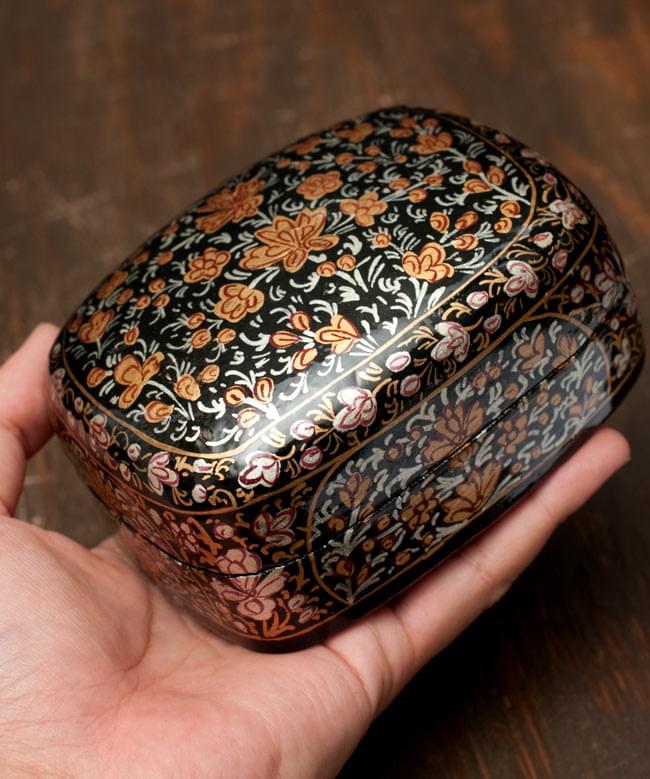 カシミールのペーパーマッシュ - 金色花がら小物入れ[大] の通販