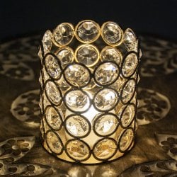 【3個セット】クリスタルガラスのアラビアンキャンドルホルダー - ゴールド【8cm×7cm】の写真