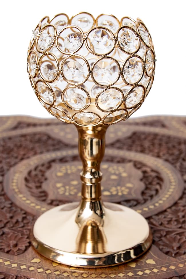 クリスタルガラスのアラビアンキャンドルホルダー - ゴールド【20cm×11cm】 3 - １つ１つワイヤーで編み込まれています。