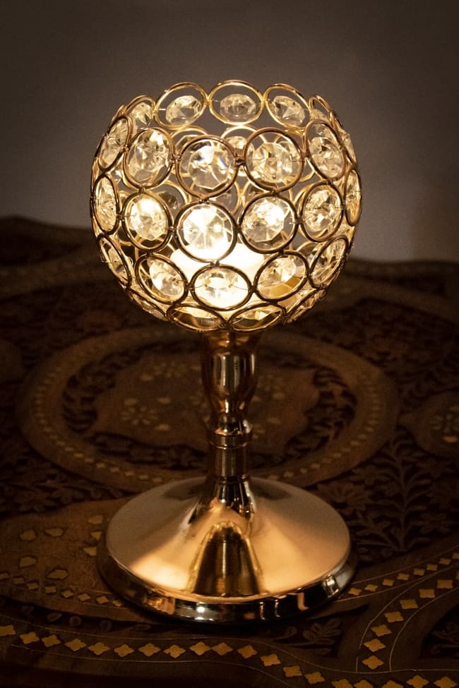 クリスタルガラスのアラビアンキャンドルホルダー - ゴールド【20cm×11cm】の写真1枚目です。ゴージャスなクリスタルキャンドルホルダーです。キャンドルホルダー,キャンドルスタンド,ろうそく立て,キャンドル,ランタン,
