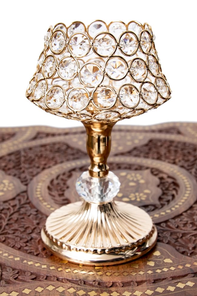 クリスタルガラスのアラビアンキャンドルホルダー - ゴールド【20.5cm×14cm】 3 - １つ１つワイヤーで編み込まれています。