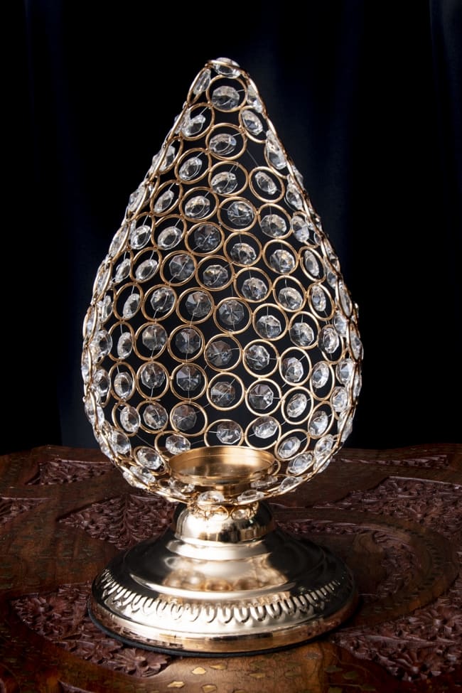 クリスタルガラスのアラビアンキャンドルホルダー - ゴールド【31cm×15.5cm】 3 - １つ１つワイヤーで編み込まれています。
