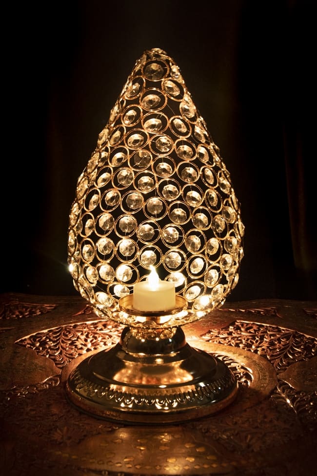 クリスタルガラスのアラビアンキャンドルホルダー - ゴールド【31cm×15.5cm】の写真1枚目です。ゴージャスなクリスタルキャンドルホルダーです。キャンドルホルダー,キャンドルスタンド,ろうそく立て,キャンドル,ランタン,