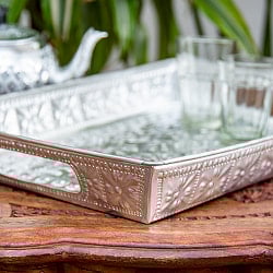 バリのアルミ細工トレイ - Mサイズ 幅：約33cm - サブ2