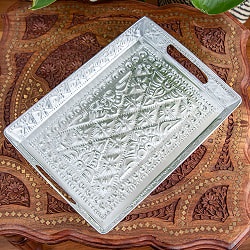 バリのアルミ細工トレイ - Mサイズ 幅：約33cm - サブ3