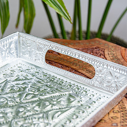 バリのアルミ細工トレイ - Mサイズ 幅：約33cm - サブ4