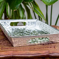 バリのアルミ細工トレイ - Mサイズ 幅：約33cm - サブ5