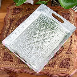 バリのアルミ細工トレイ - Lサイズ 幅：約38cm - サブ3