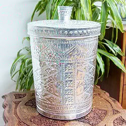 バリの飾りつきマルチバスケット 手打ち細工が美しい 蓋付き 高さ：41cm 直径：27.5cm - サブ2