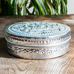 バリの飾りつきラウンドボックス 手打ち細工が美しい 直径：約17.5cm - サブ3