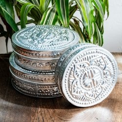 【3サイズセット】バリの飾りつきラウンドボックス 手打ち細工が美しい(ID-CFLSP-491)