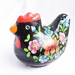 【全4色】カシミールのペーパーマッシュ - おすわりにわとり　小物入れ[M]  - サブ2