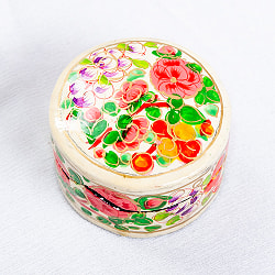 【全3色】カシミールのペーパーマッシュ - 円形　小物入れ[S] 花柄 - サブ2