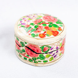 【全3色】カシミールのペーパーマッシュ - 円形　小物入れ[S] 花柄 - サブ3