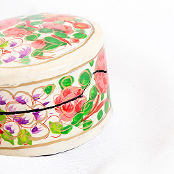 【全3色】カシミールのペーパーマッシュ - 円形　小物入れ[S] 花柄 - サブ5