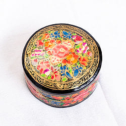 【全3色】カシミールのペーパーマッシュ - 円形　小物入れ[M] 花柄 - サブ2