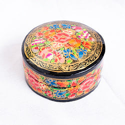 【全3色】カシミールのペーパーマッシュ - 円形　小物入れ[M] 花柄 - サブ3