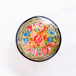 【全3色】カシミールのペーパーマッシュ - 円形　小物入れ[M] 花柄 - サブ4