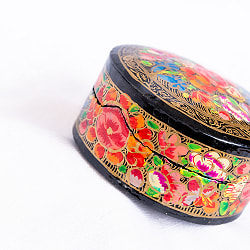 【全3色】カシミールのペーパーマッシュ - 円形　小物入れ[M] 花柄 - サブ5