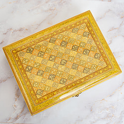 【超高精細・一点もの】カシミールのペーパーマッシュ 格子花柄 ジュエルボックス 約30cm x 約23cm - サブ2