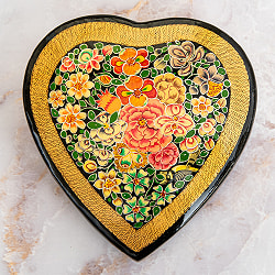 【超高精細・一点もの】カシミールのペーパーマッシュ 百花繚乱 ハート型小物入れ 約11cm x 約10.5cm - サブ2