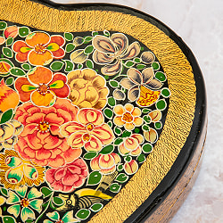 【超高精細・一点もの】カシミールのペーパーマッシュ 百花繚乱 ハート型小物入れ 約11cm x 約10.5cm - サブ4