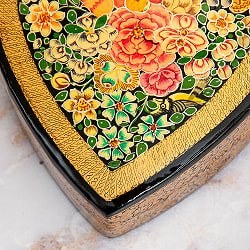 【超高精細・一点もの】カシミールのペーパーマッシュ 百花繚乱 ハート型小物入れ 約11cm x 約10.5cm - サブ5