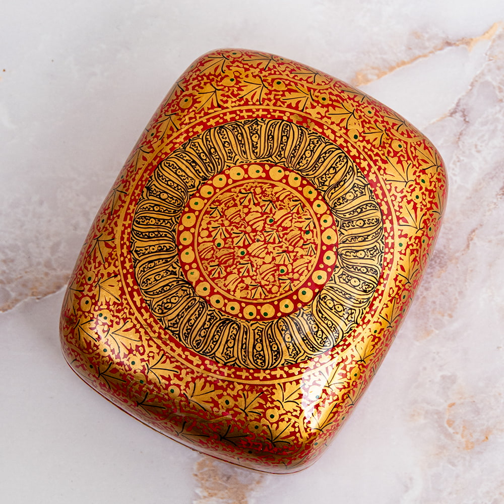 【超高精細・一点もの】カシミールのペーパーマッシュ 長方形小物入れ 約9cm x 約7cm2枚目の説明写真です