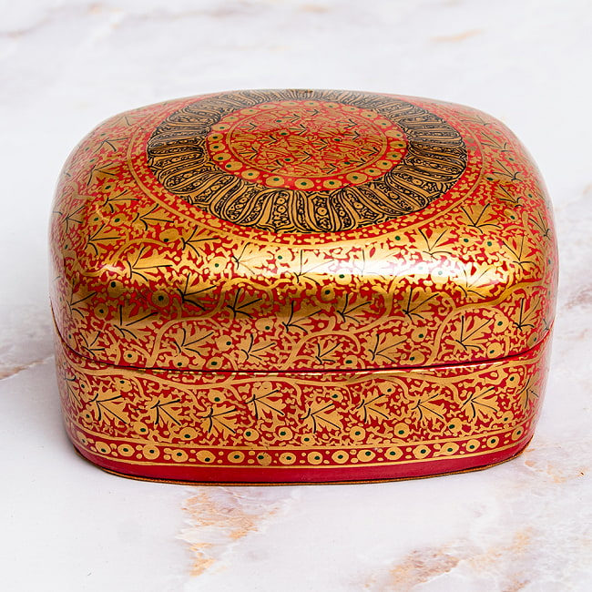 【超高精細・一点もの】カシミールのペーパーマッシュ 長方形小物入れ 約9cm x 約7cm 7 - 側面も丁寧に描かれています。